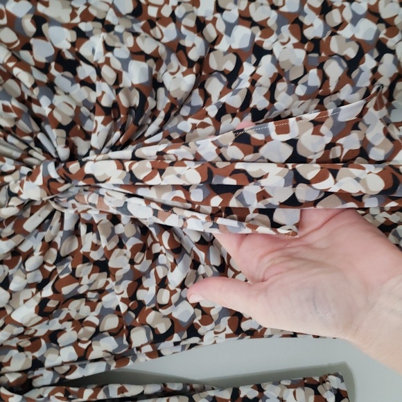 Y2k Retro Bodycon Midi Dress Medium Brown Tan Cowl Neck 3/4 Sleeve Office Career - Picture 3 of 12